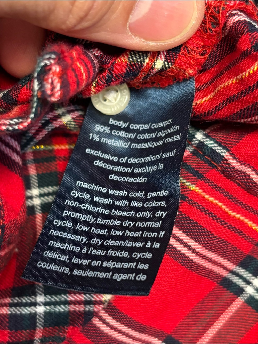 Tommy‎ Hilfiger Womens M Red Plaid Metallic Shimmer Roll Tab Button Up Shirt - Picture 5 of 10